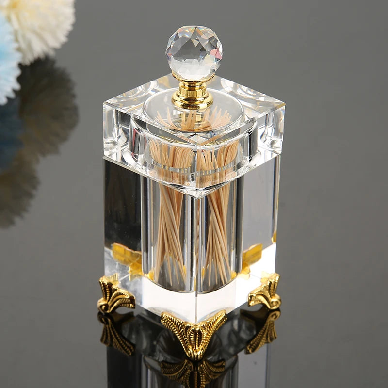 Nordic Tall Crystal Glass Toothpick Box with Lid