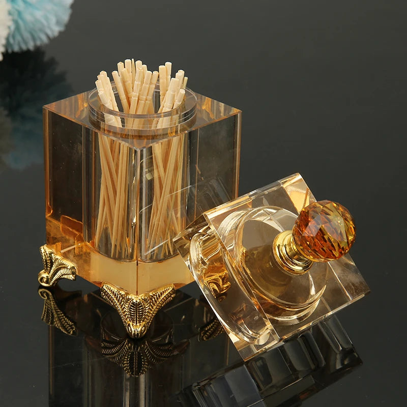 Nordic Tall Crystal Glass Toothpick Box with Lid