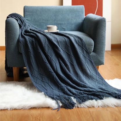 Nordic Knitted Throw Blanket Tassels Oversized Sofa Bedspread