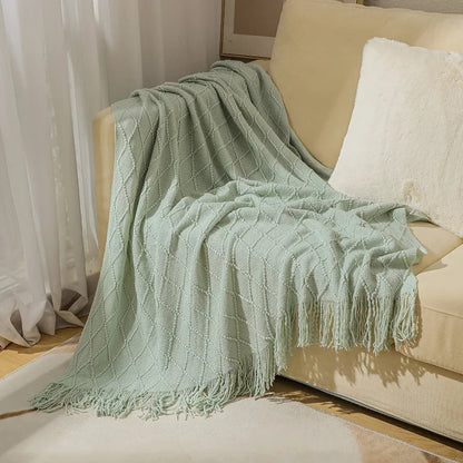 Nordic Knitted Throw Blanket Tassels Oversized Sofa Bedspread