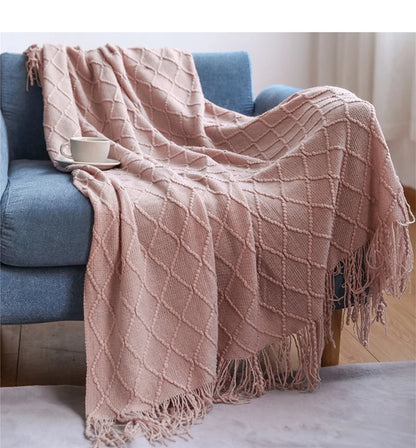 Nordic Knitted Throw Blanket Tassels Oversized Sofa Bedspread