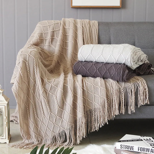 Nordic Knitted Throw Blanket Tassels Oversized Sofa Bedspread