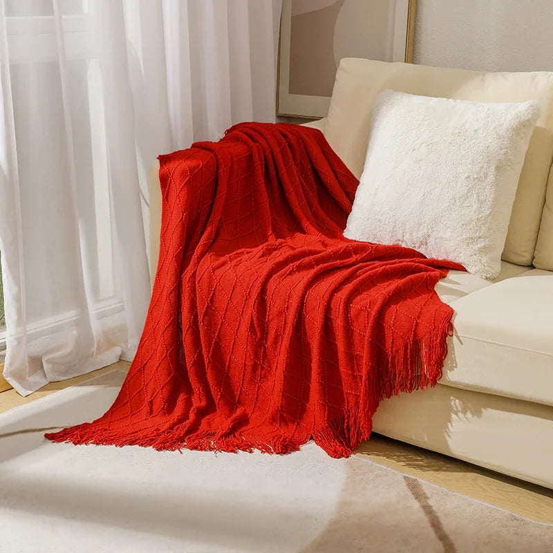 Nordic Knitted Throw Blanket Tassels Oversized Sofa Bedspread