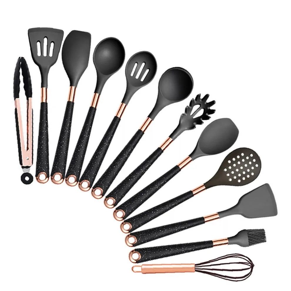 Silicone Cooking Utensils Set with Rose Gold Handle