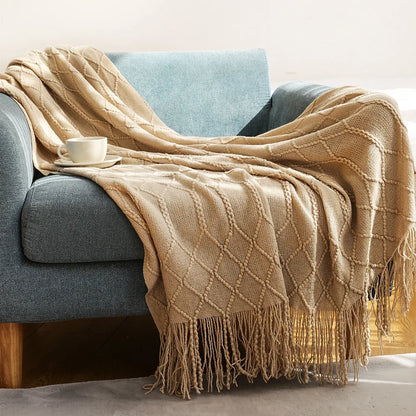 Nordic Knitted Throw Blanket Tassels Oversized Sofa Bedspread