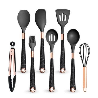 Silicone Cooking Utensils Set with Rose Gold Handle