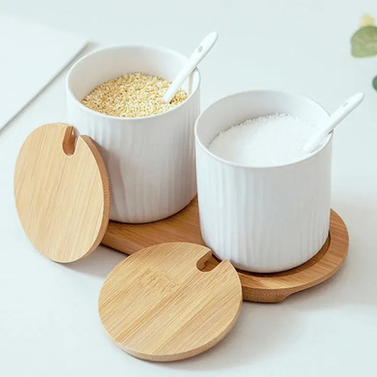 Nordic Ceramic Seasoning Jar Set with Lid and Spoon