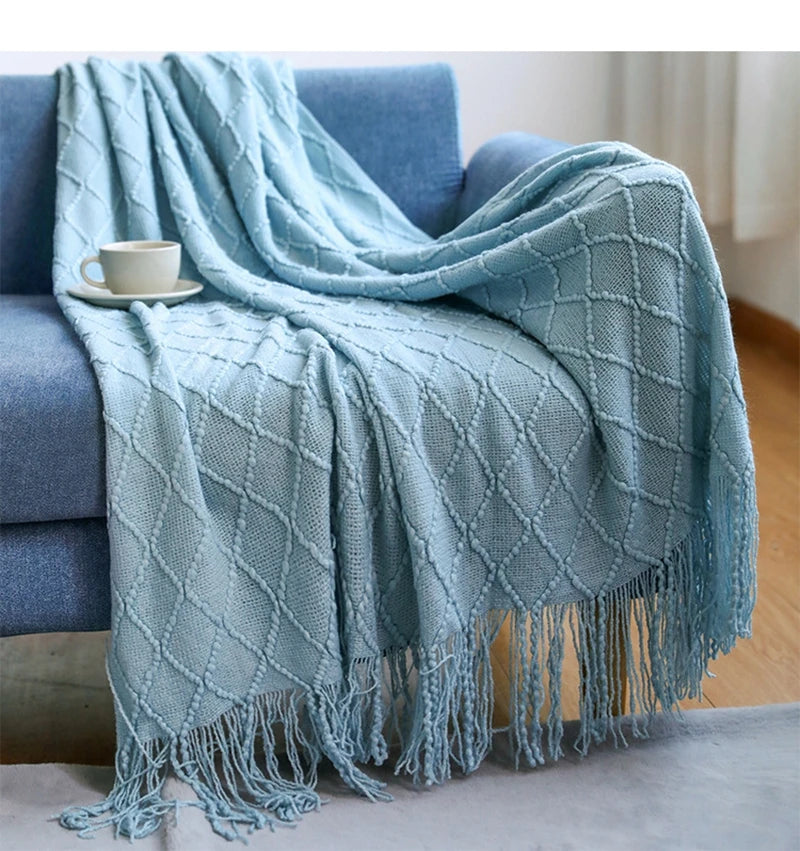 Nordic Knitted Throw Blanket Tassels Oversized Sofa Bedspread