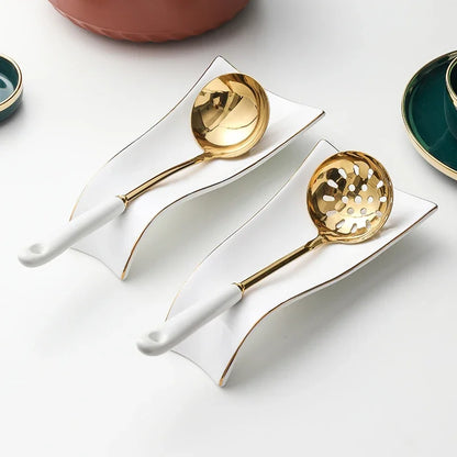 Luxury Ceramic Tableware Rack with Golden Spoon Holder