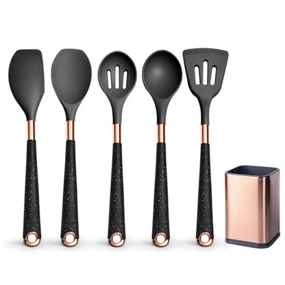 Silicone Cooking Utensils Set with Rose Gold Handle