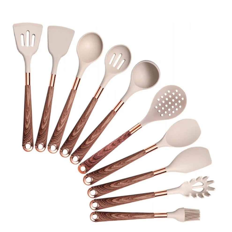 Silicone Cooking Utensils Set with Rose Gold Handle