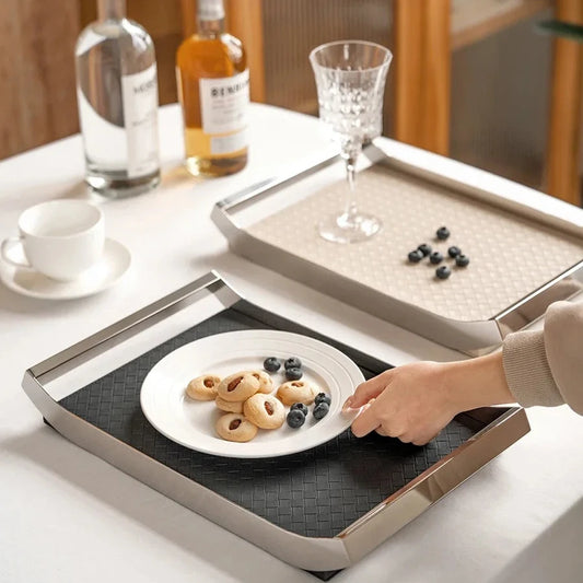 Nordic Luxury Stainless Steel Leather Serving Tray