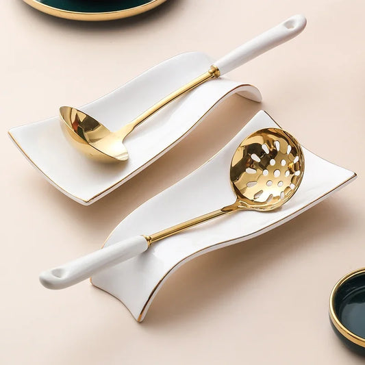 Luxury Ceramic Tableware Rack with Golden Spoon Holder