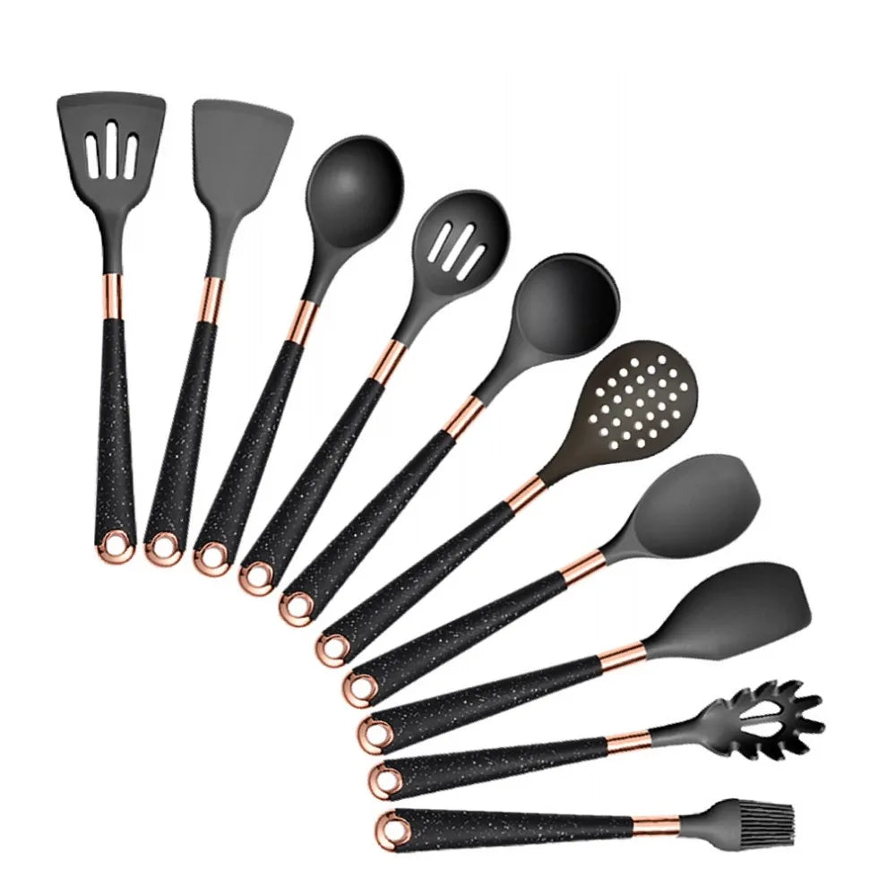 Silicone Cooking Utensils Set with Rose Gold Handle