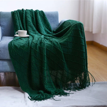 Nordic Knitted Throw Blanket Tassels Oversized Sofa Bedspread