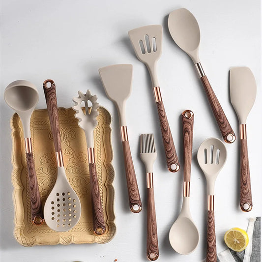 Silicone Cooking Utensils Set with Rose Gold Handle