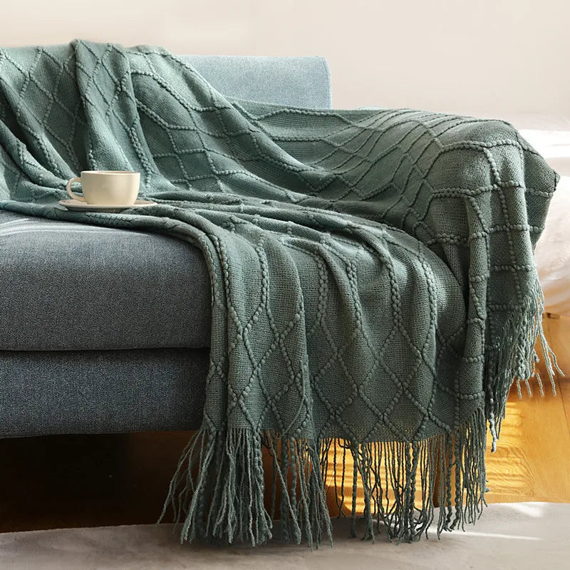 Nordic Knitted Throw Blanket Tassels Oversized Sofa Bedspread