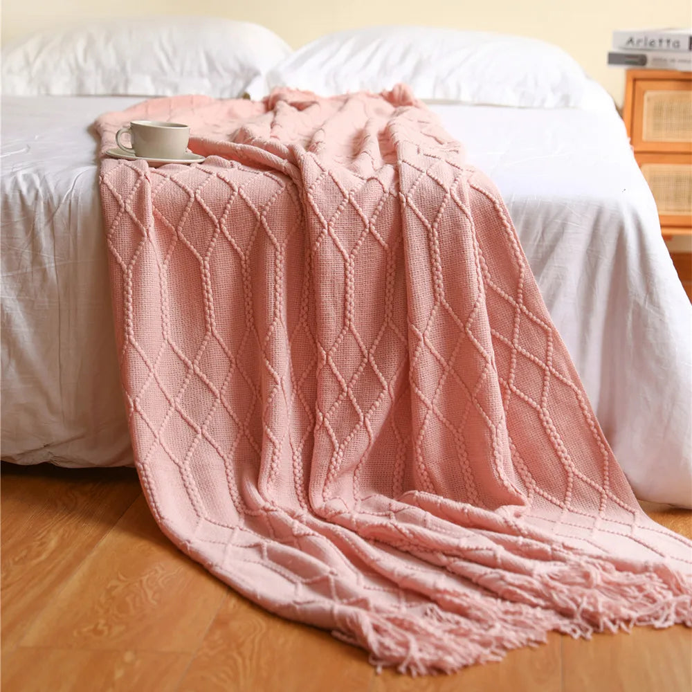 Nordic Knitted Throw Blanket Tassels Oversized Sofa Bedspread