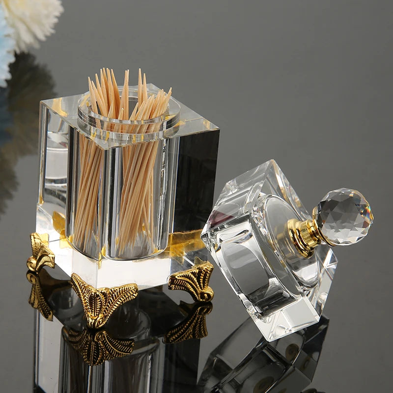 Nordic Tall Crystal Glass Toothpick Box with Lid