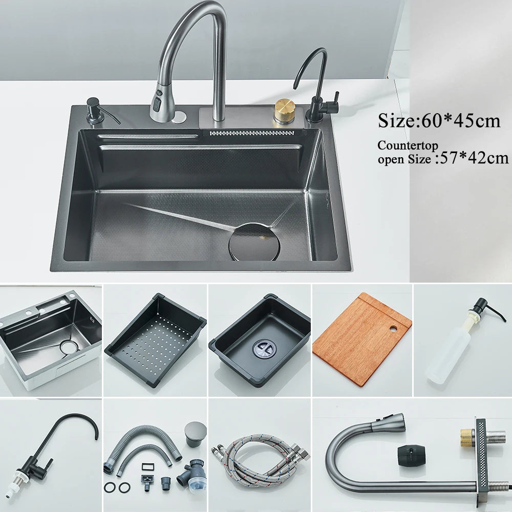 Digital 304 Stainless Steel Waterfall Kitchen Sink